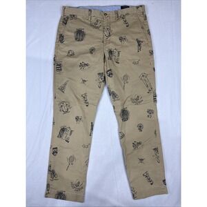 Polo Ralph Lauren Twill Chino Pants 36x31 Tan Vintage Collegiate Senior‎ Print